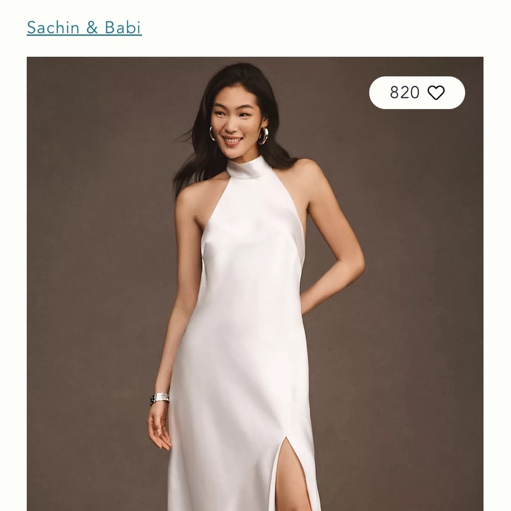 BHLDN White Halter Sheath Dress with Slit